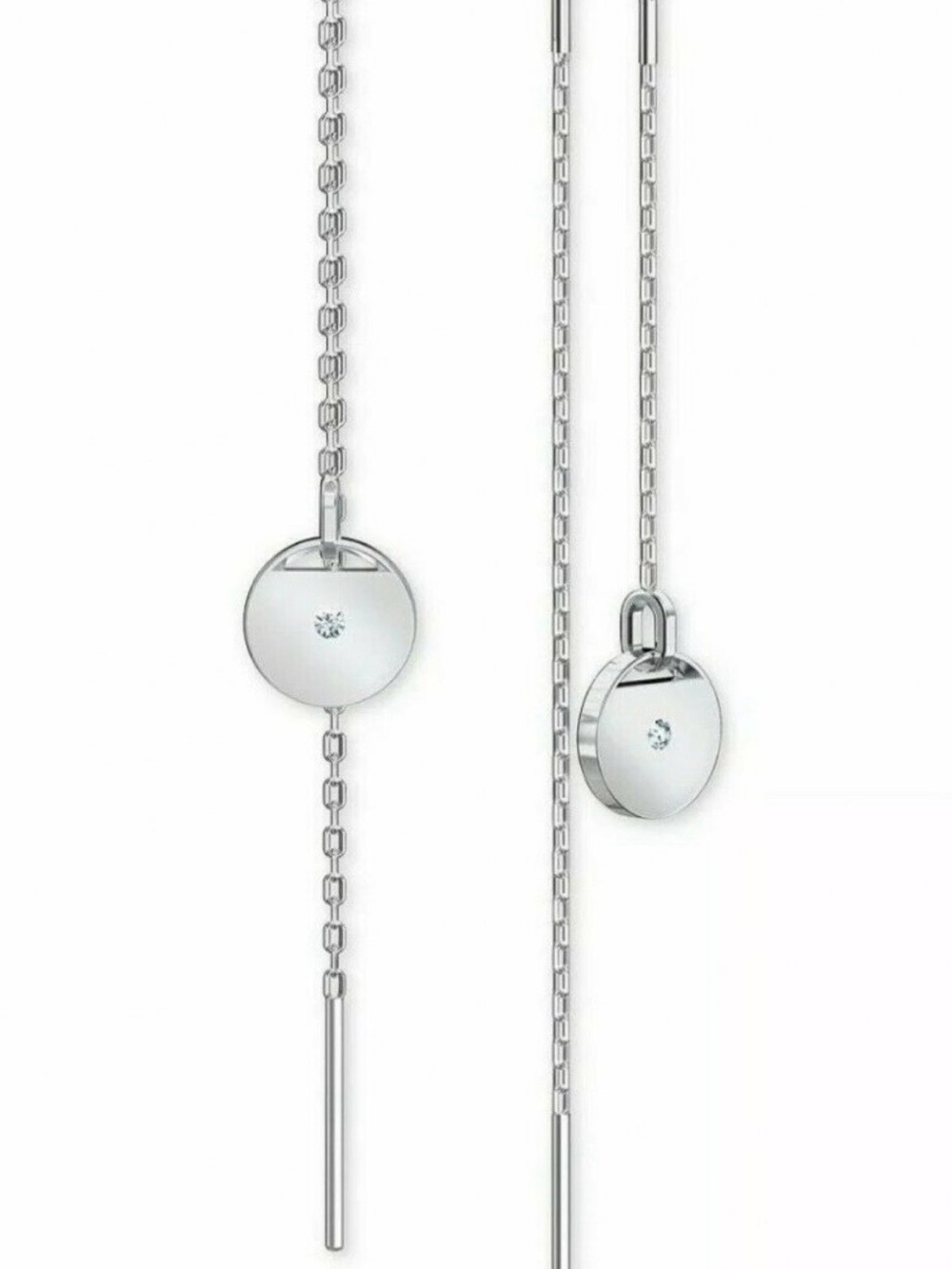 Swarovski Silver Disc Threader Earrings with Crystal Accent